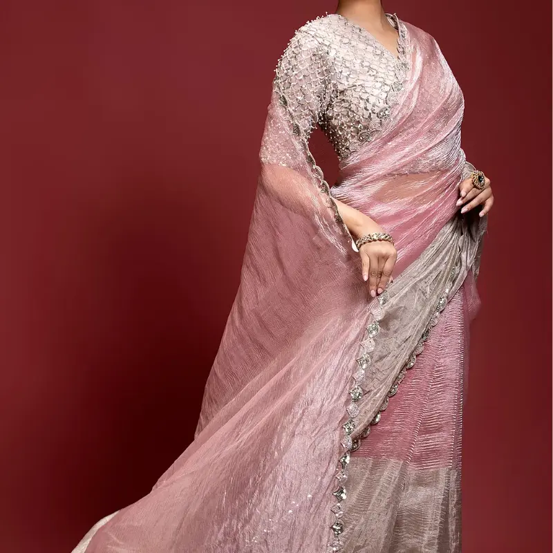 Pink Ethnic Print Cotton Saree