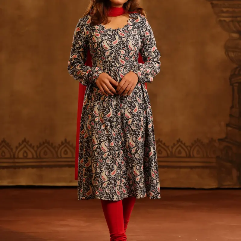 Emerald Green Floral Anarkali Kurti