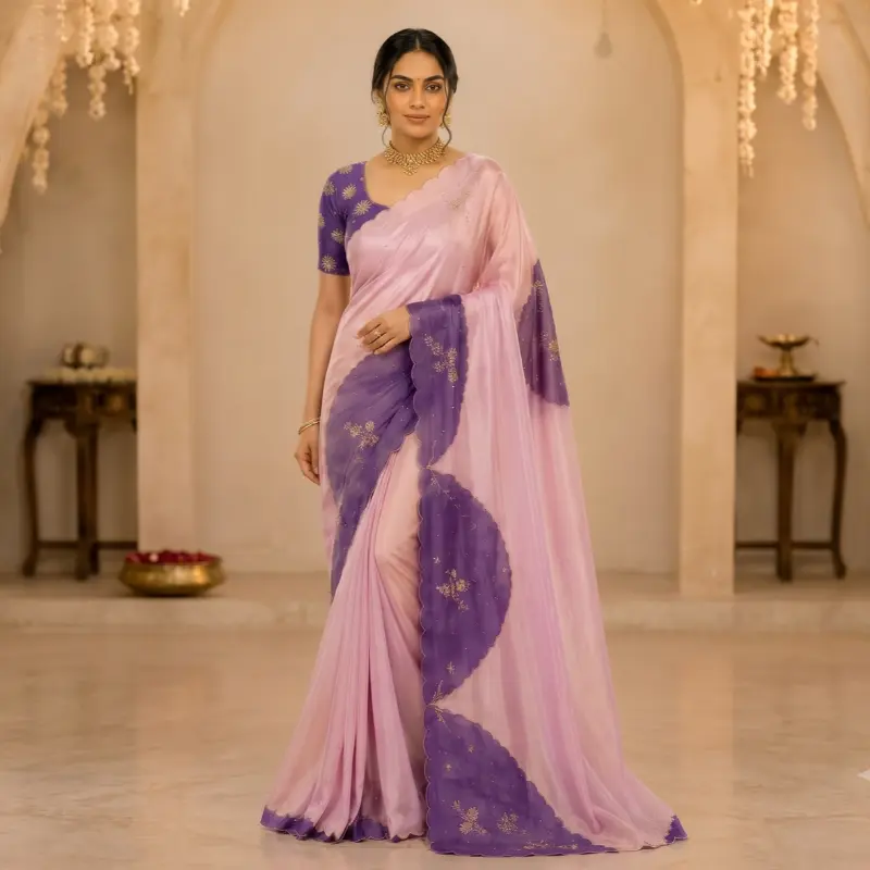 Cosmos Silk Saree with Digital Aari Work and Printed Blouse