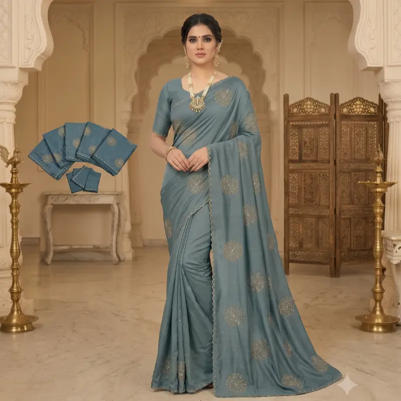 Embroidered Uppada Silk Saree with Floral Jaal Buttis and Cutwork Border